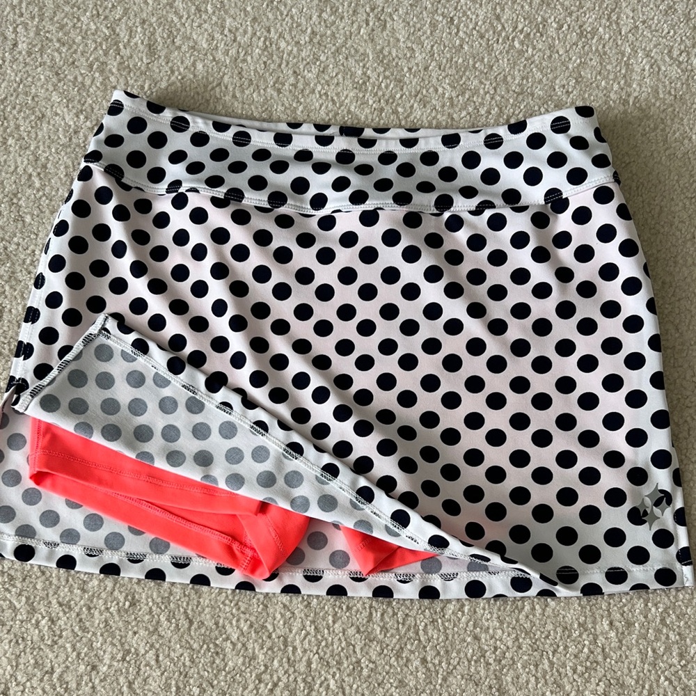 Jofit white and navy polka dot athletic skirt